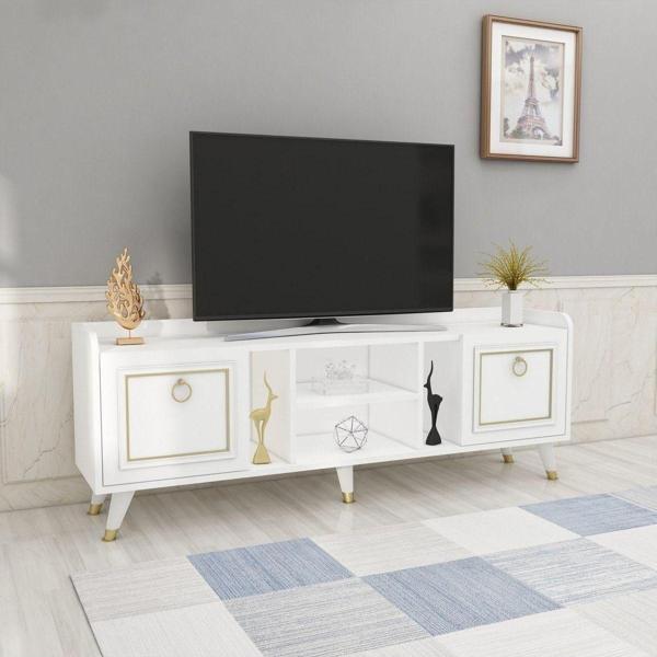 Derya Dekor Rudy Alt Tv Ünitesi Beyaz - Gold 150Cm - Image 1
