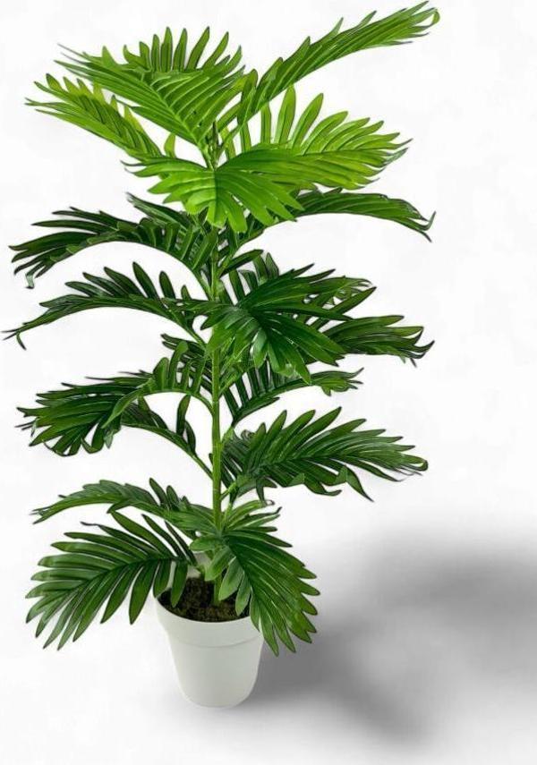Netten Evime Yapay Çiçek Tropik Areka 80 cm 23 Yapraklı Salon Çiçeği Beyaz Saksılı Yapay Bitki - Image 1