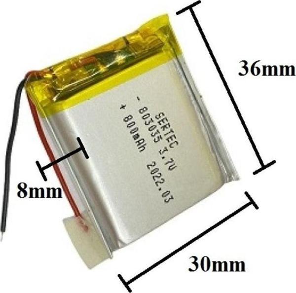 Sertec 803035 3.7V 800 Mah Lityum Polimer Pil 1.5A (Drone Için Uygun Değildir) - Image 1