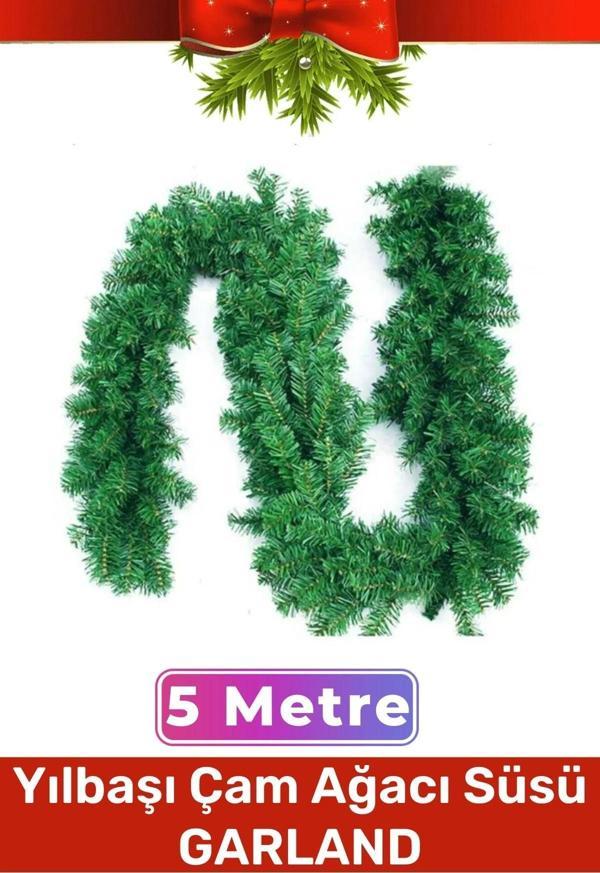 Doğal Görünümlü Dekoratif Yeni Yıl Noel Yılbaşı Çam Ağacı Süsü Garland Büyük Boy 5 Metre - Image 1