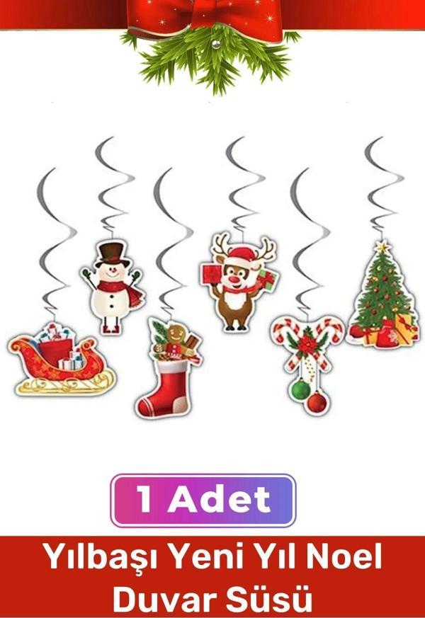 Özel Üretim Noel Yeni Yıl Yılbaşı Temalı Çift Taraflı Sarkıt Tavan Süs 6'lı Kağıt Süs - Image 1