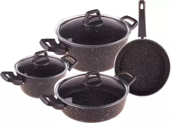 Bambum Scarlett - 7 Parça Granit Tencere Tava Seti Siyah - Image 1