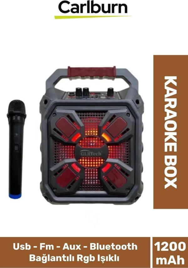 Yüksek Ses Şarj Edilebilir Aux Usb Hafıza Kart Girişli Kablosuz Hoparlör Mikrofon Siyah Karaoke Box - Image 1