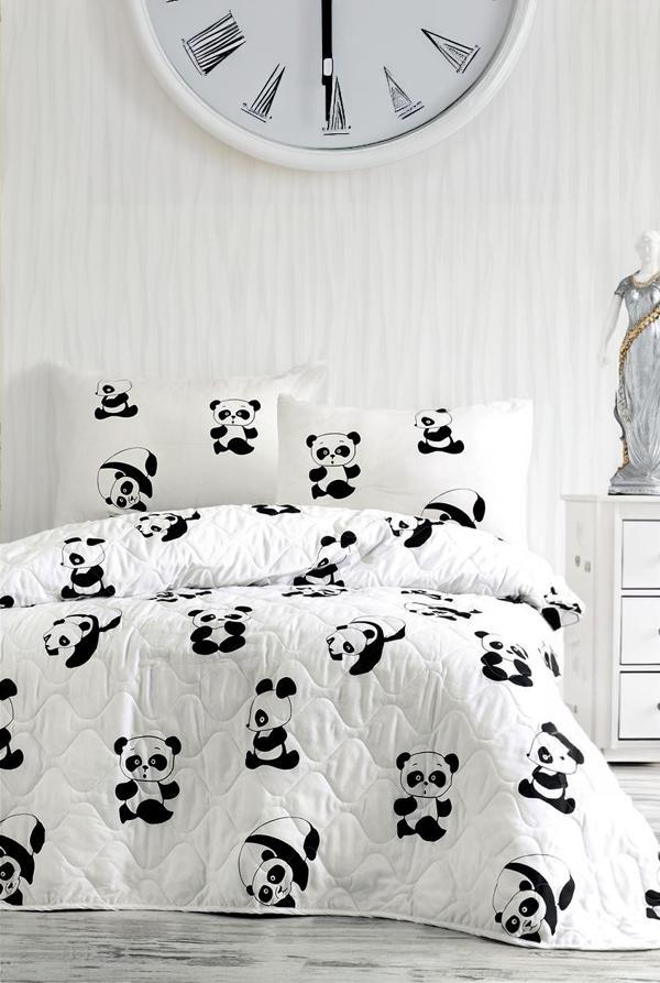 Çift Kişilik Kapitone Yatak Örtüsü Seti  Panda Deseni - Image 1