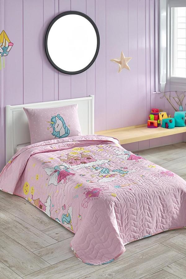 Kapitone Yatak Örtüsü Seti Tek Kişilik Unicorn Pembe - Image 1