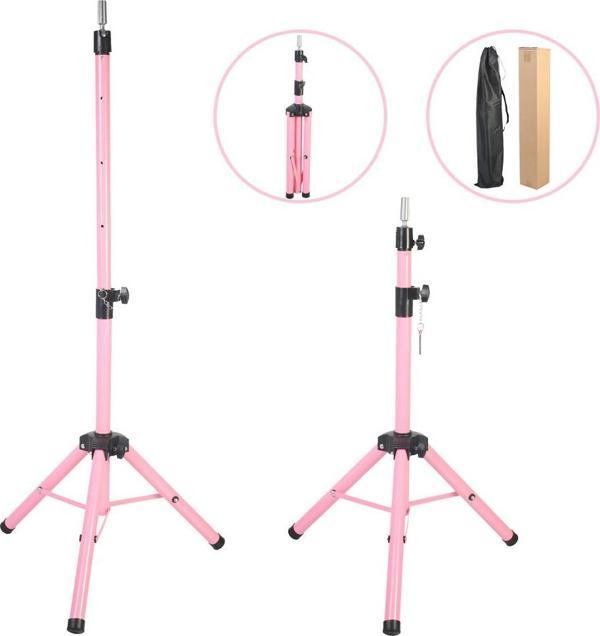  Kuaför Eğitim Mankeni İçin Metal Tripod - Pembe + Taşıma Çantası - Image 1