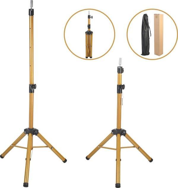  Kuaför Eğitim Mankeni İçin Metal Tripod - Simli Gold + Taşıma Çantası - Image 1
