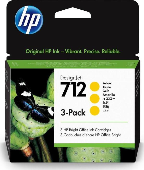 HP 712 Yellow Sarı 29ML 3Lü Paket Plotter Kartuşu 3ED79A - Image 1