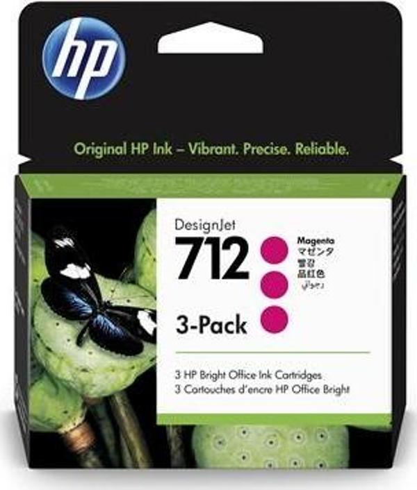 HP 712 Magenta Kırmızı 29ML 3Lü Paket Plotter Kartuşu 3ED78A - Image 1