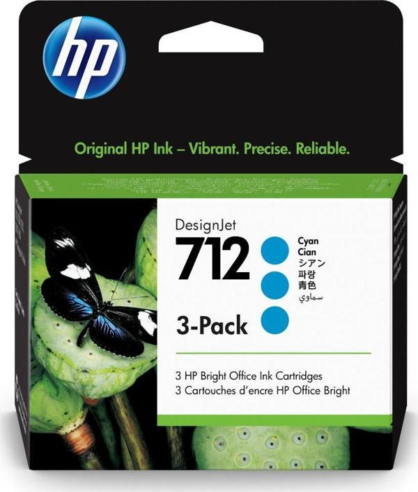 HP 712 Cyan Mavi 29ML 3Lü Paket Plotter Kartuşu 3ED77A - Image 1