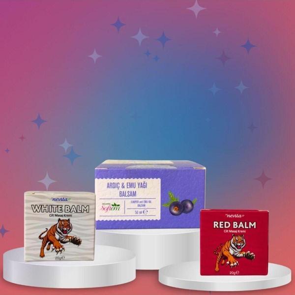 Çare Burada White + Red Soğutucu Ve Isıtıcı Masaj Kremi + Ardıç&Emu Yağı Balsam - Image 1