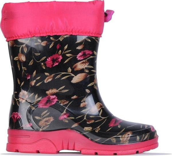 Arısan 227 Siyah Çiçekli Termal Kürklü Kışlık Kız Çocuk Çizme Bot - Image 1