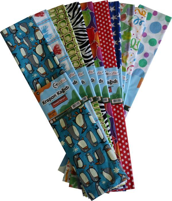Bafix Krapon Kağıdı 50x200 CM Karışık Renk Desenli Krapon Kağıdı 10 Lu Paket - Image 1