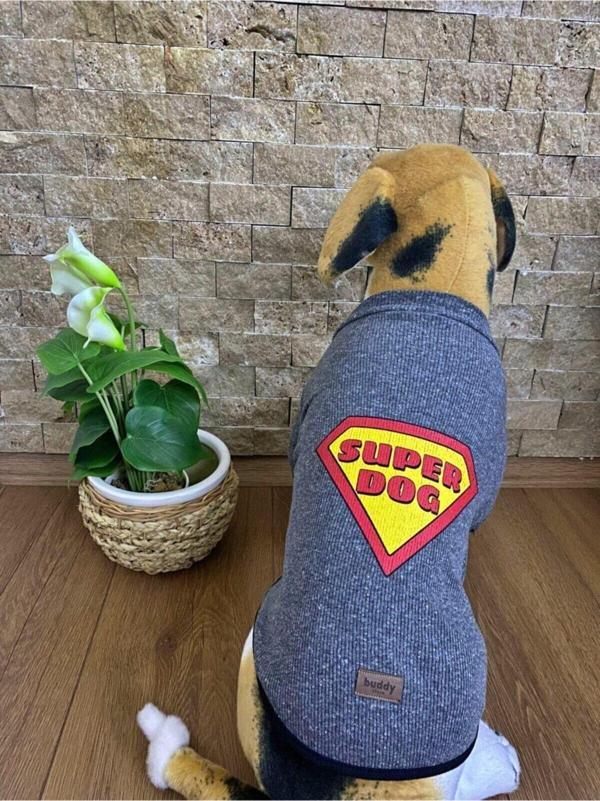 Kedi Köpek Kıyafeti & Elbisesi - Kaşkorse Kumaş Süperdog Baskılı Grimelange Sweatshirt - Image 1