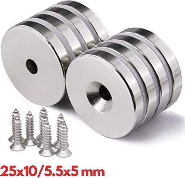N35 25x10/5.5x5 Mm Neodyum Mıknatıs 500 Adet, Yuvarlak, Nikel Kaplamalı Kaliteli Ve Dayanıklı Ürün - Image 1