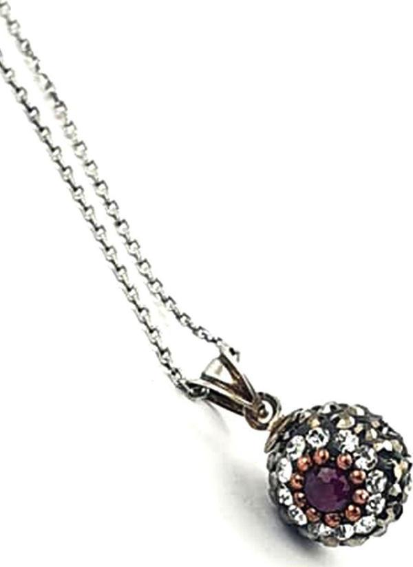 Kök yakut taşlı swarovski taş detaylı gümüş kolye  - Image 1