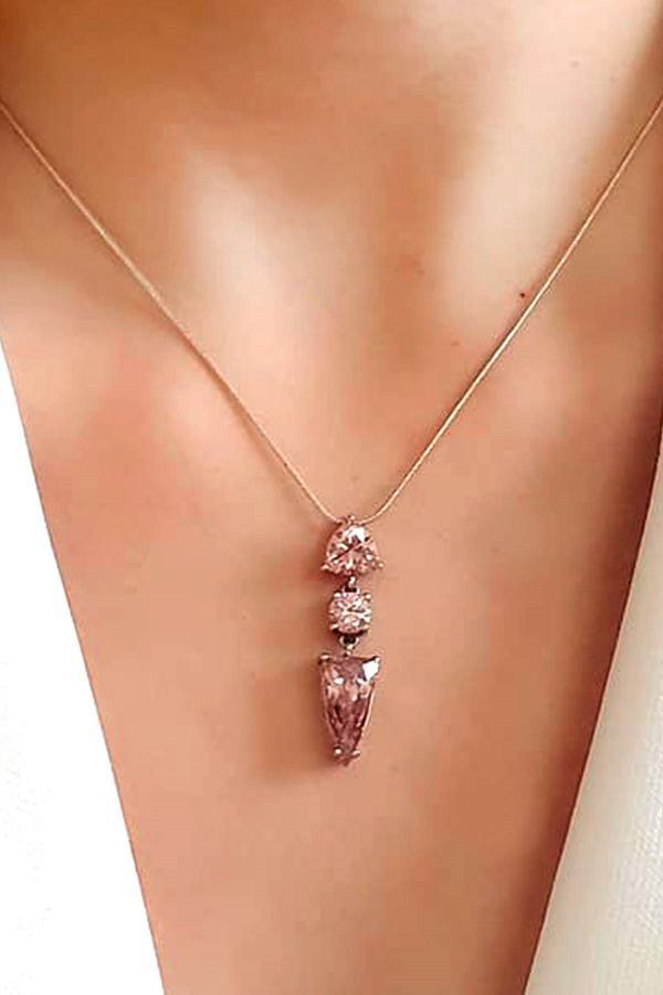 Pembe zirkon taşlı gümüş modern kolye - Image 1