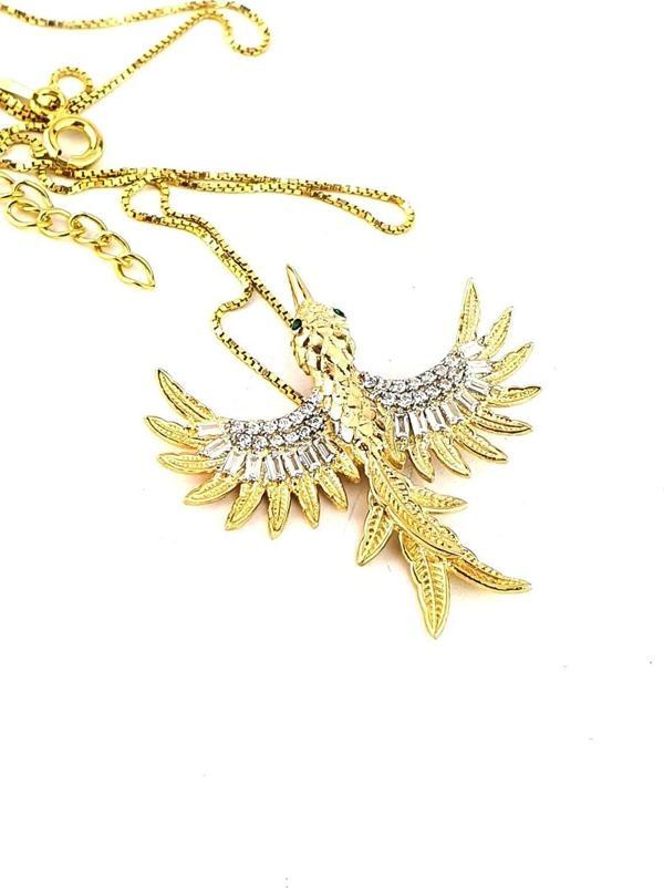 Pırlanta Parlaklığında Zirkon Taşlı 925ayar Gümüş Üzerine Altın Kaplama Luxury Tasarım Anka Kuşu kolye - Image 1