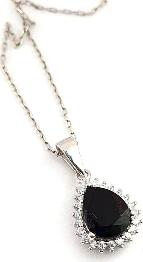 Sky Diamond Black 925 ayar Gümüş Lüks Damla Kolye - Image 1