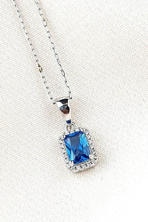 Sky Diamond Blue Creative Sapphire 925 ayar Gümüş Lüks Kolye - Image 1