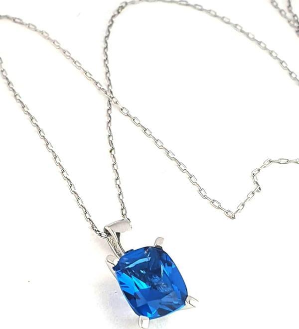 Sky Diamond Blue Creative Sapphire 925 ayar Gümüş Lüks Kolye - Image 1