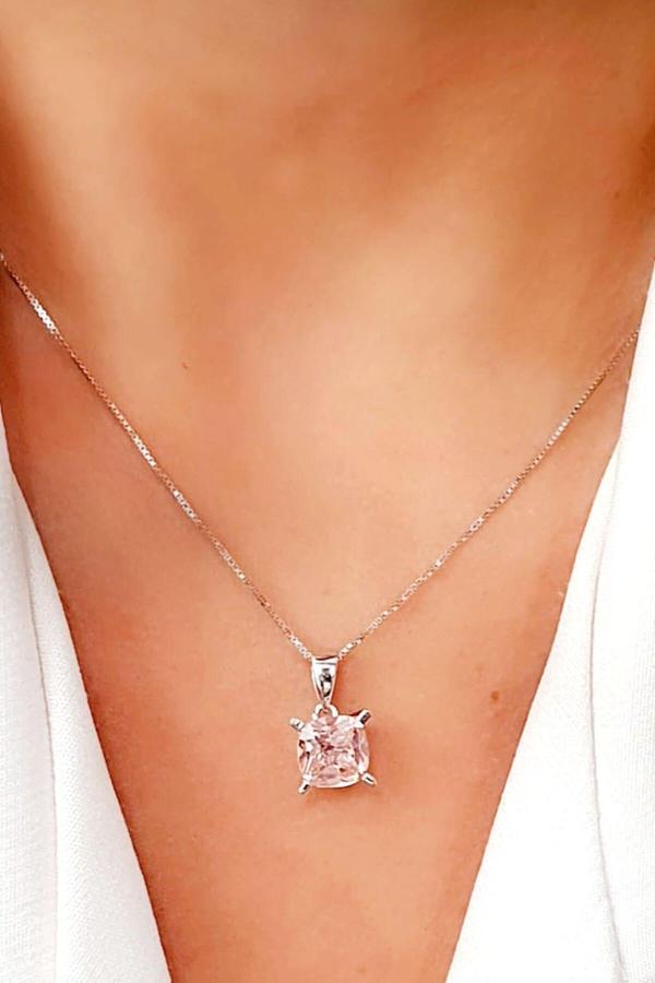Sky Diamond Pink Morganit Taşlı 925 ayar Gümüş Lüks Kolye  - Image 1