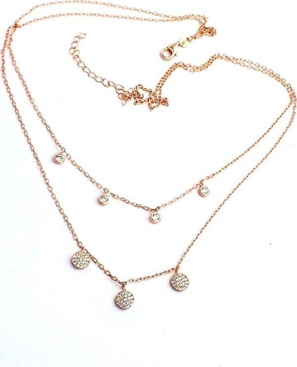 Swarovski Taşlı 925 ayar Gümüş Rose İkili Kolye  - Image 1
