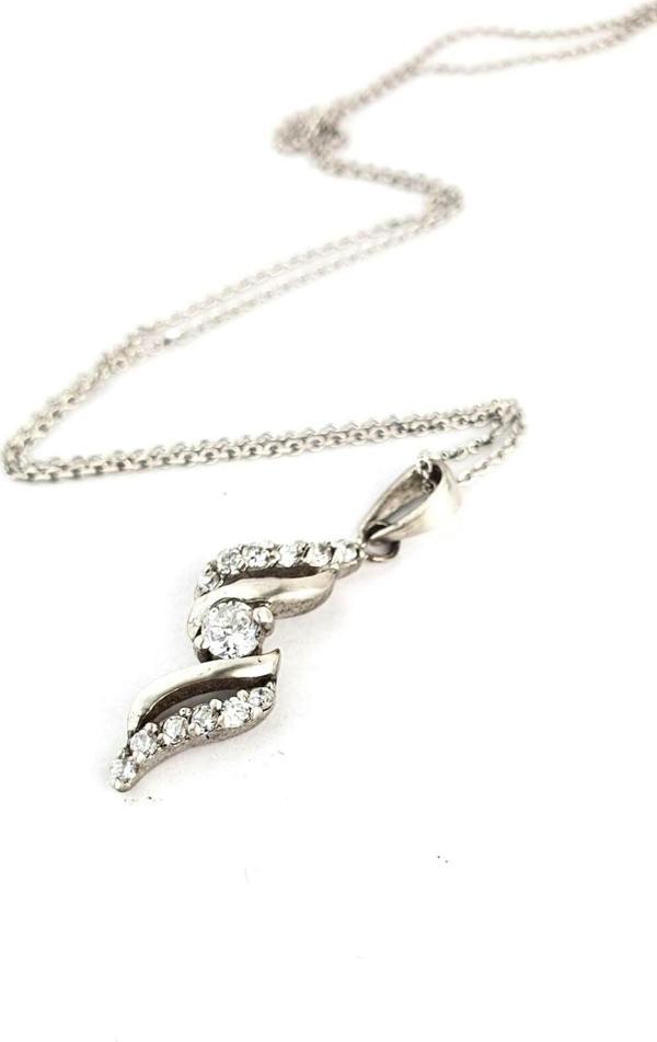 Zirkon Taşlı 925 ayar Gümüş Tasarım Kolye   - Image 1