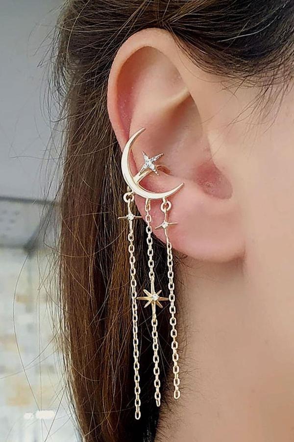 Ay Yıldız figürlü 925ayar gümüş Luxury Tasarım Sıkıştırmalı Earcuff Kıkırdak Küpe - Image 1