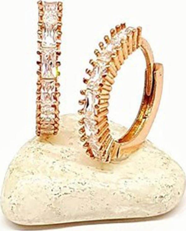 Baget Kesim Taşlı Gümüş Rose Küpe  - Image 1