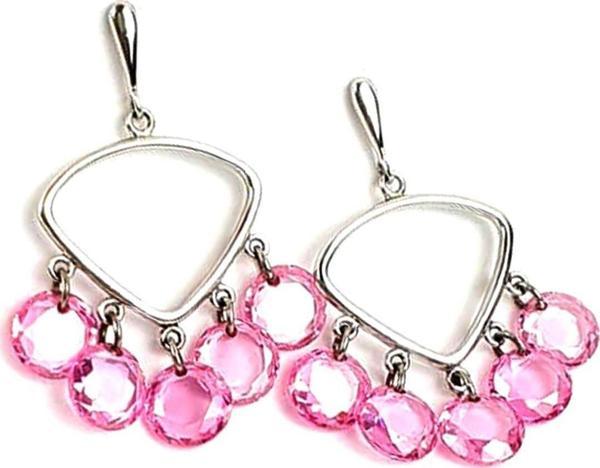 İtalyan tasarımı gümüş pembe zirkon taşlı trend küpe - Image 1