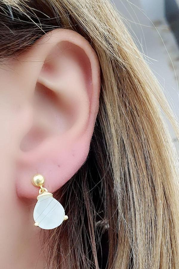 Kalsedon Taşlı 925ayar Gümüş Minimal Damla küpe - Image 1