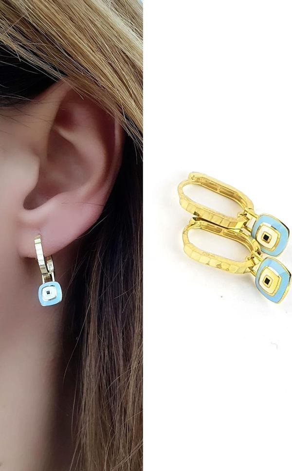 Mineli Nazar Boncuklu 925ayar Gümüş Üzerine Altın Kaplama Bonita Halka Küpe  - Image 1