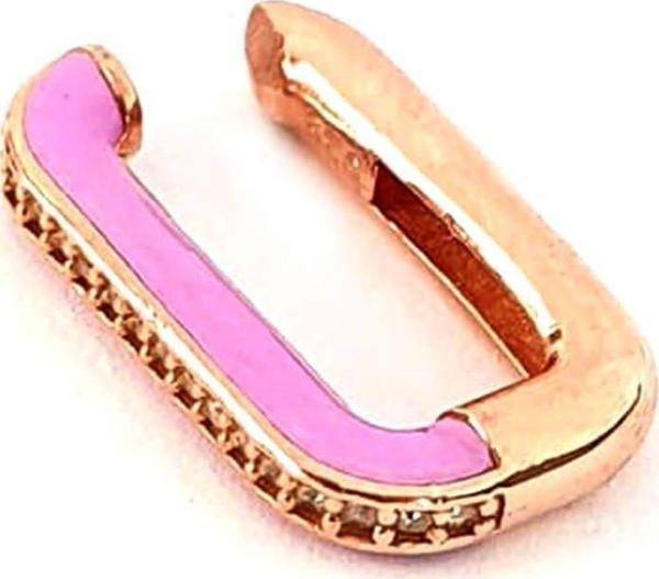 Lila neon mineli zirkon taş detaylı gümüş rose sıkıştırmalı kıkırdak küpe  - Image 1