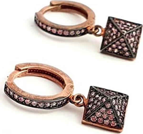 Lila zirkon taşlı üç boyutlu gümüş rose trend küpe - Image 1