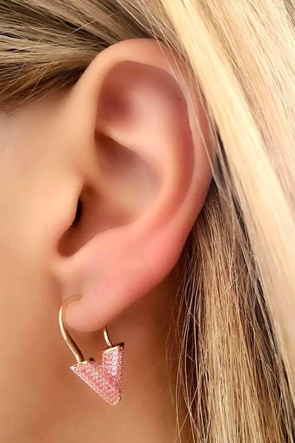 Pembe zirkon taşlı italyan tasarımı gümüş rose küpe - Image 1