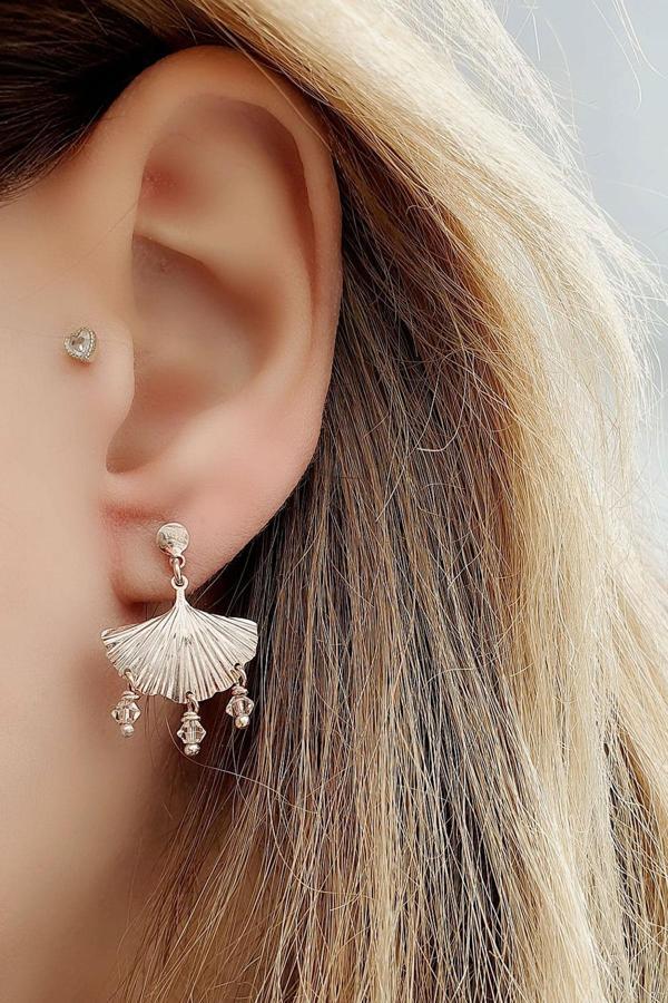 Swarovski Taşlı Deniz Kabuğu Figürlü 925ayar Gümüş Rose Küpe - Image 1