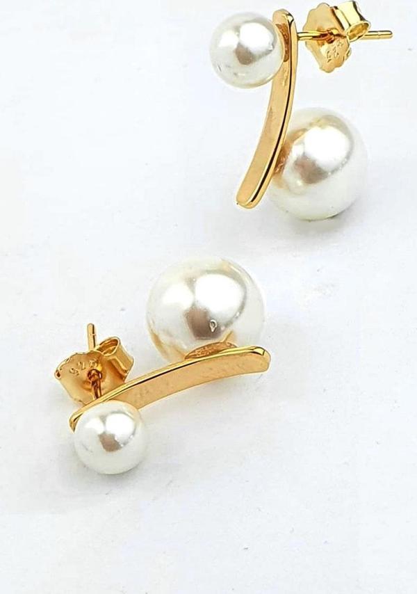 Tasarım 925ayar Gümüş Üzerine Altın Kaplama Tasarım İnci Küpe  - Image 1