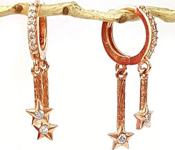 Yıldız Figürlü zirkon taşlı sallantılı gümüş küpe - Image 1