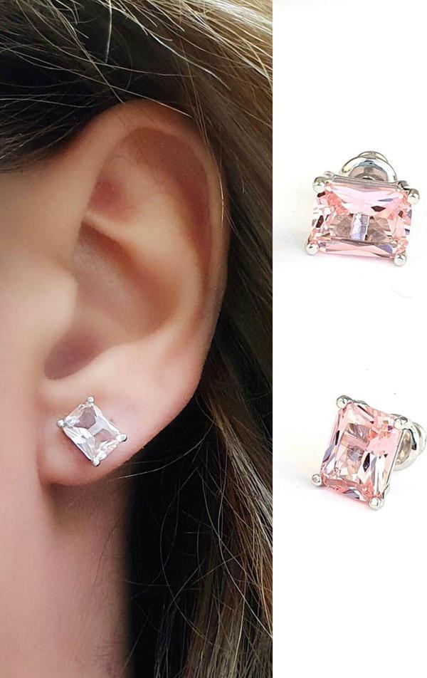Sky Diamond Pink Morganit Taşlı 925 ayar Gümüş Lüks Küpe  - Image 1