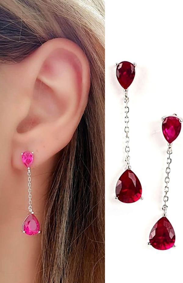 Sky Diamond Red creative rubies 925 ayar gümüş  damla küpe  - Image 1