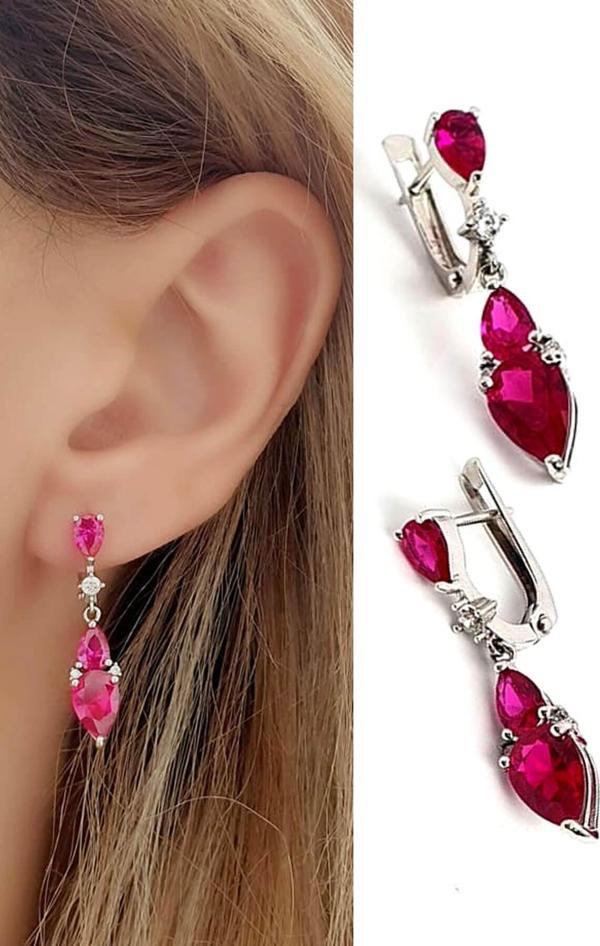 Sky Diamond Red creative rubies 925 ayar gümüş lüks küpe - Image 1