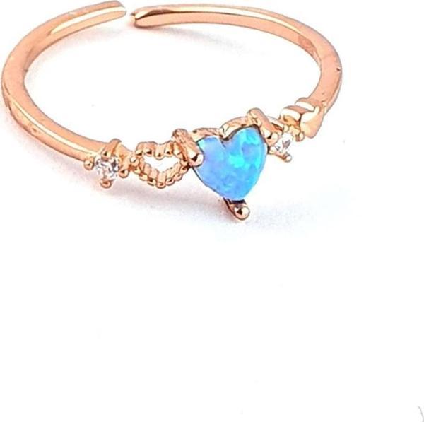 925 ayar Gümüş Üzerine rose Altın Kaplama Ayarlanabilir Opal Taşlı Kalp Yüzük - Image 1