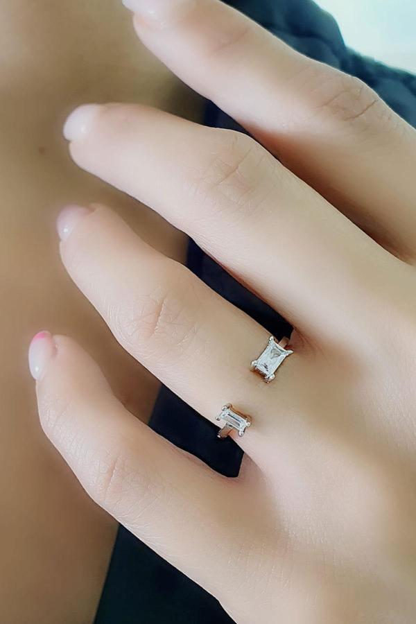 Baget Zirkon Taşlı 925ayar Gümüş Ayarlanabilir Çıtır Yüzük  - Image 1