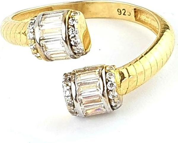 Baget Zirkon Taşlı 925ayar Gümüş Üzerine Altın Kaplama Ayarlanabilir Luxury Tasarım  Yüzük - Image 1