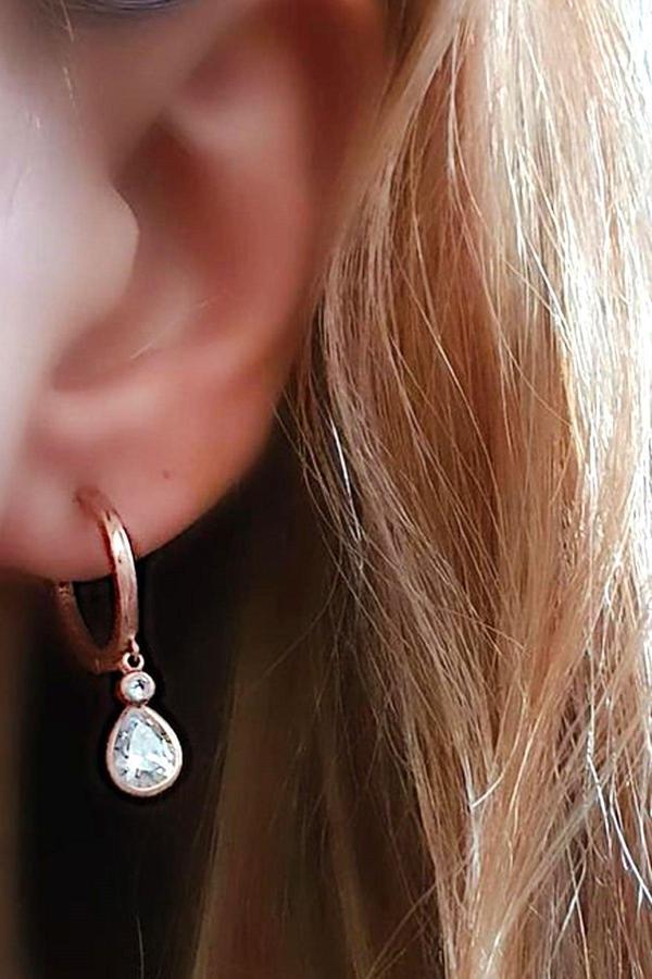 Zirkon taşlı gümüş rose halka küpe 1.5 cm çap - Image 1