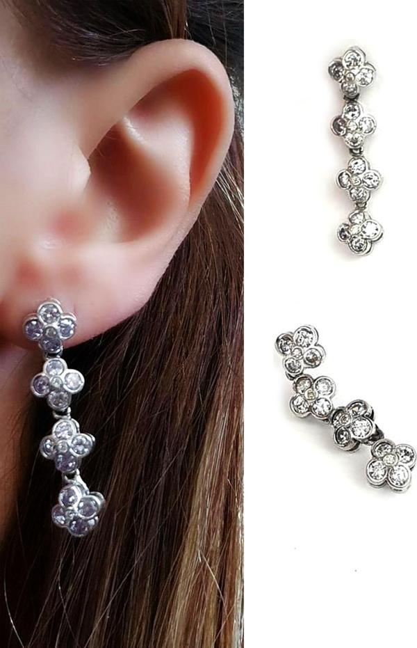 Zirkon taşlı italyan tasarımı gümüş çiçek küpe - Image 1