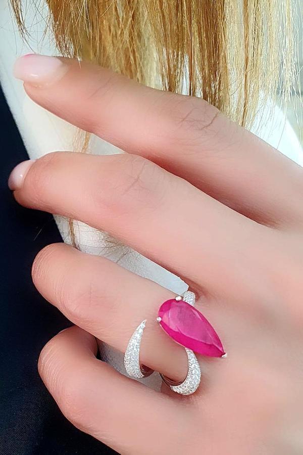 Pariaba Taşlı Pırlanta Parlaklığında  Taş detaylı Ayarlanabilir 925ayar Gümüş Tasarım Yüzük - Image 1