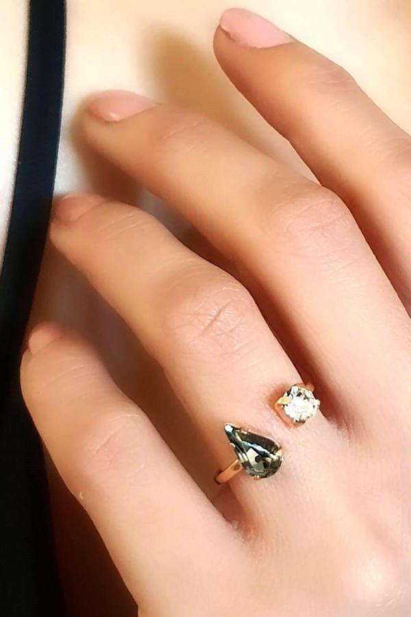 Swarovski taşlı 925 ayar gümüş rose ayarlanabilir yüzük  - Image 1