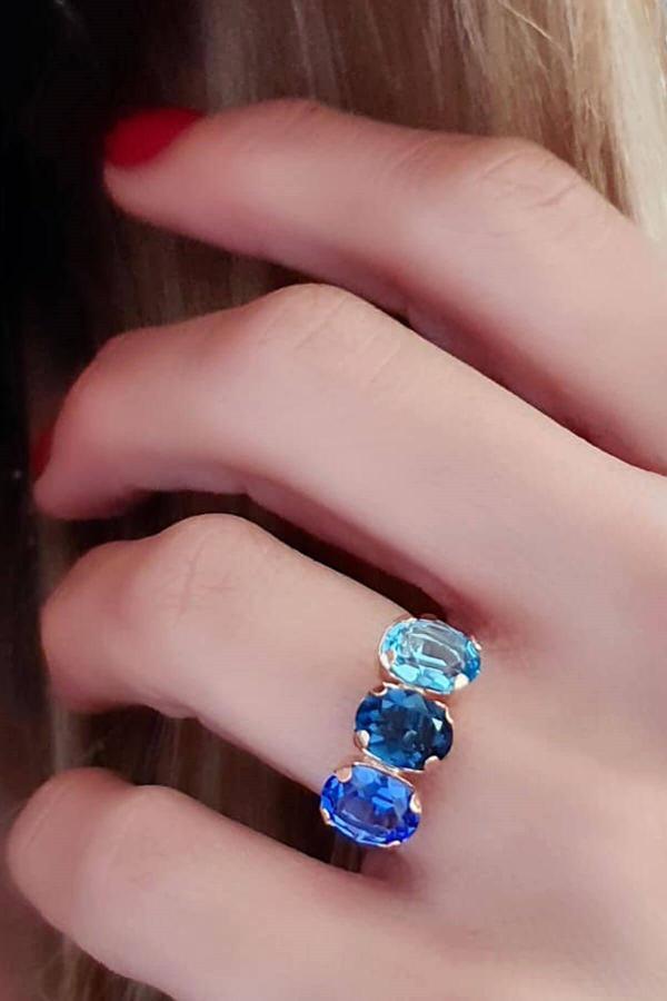 Mavi swarovski taşlı 925 ayar gümüş rose ayarlanabilir yüzük - Image 1